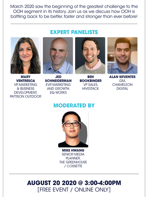 Want to learn more about the role of #data and #ooh? 

Tune in next week to hear from some industry experts including @jedschneiderman, EVP #Growth and #Marketing, here at .<a href="/eqworkscorp/">EQ Works</a> 

Aug 20th at 3 pm. Link below. .<a href="/AdClubToronto/">Ad Club of Toronto</a> 

zoom.us/webinar/regist…