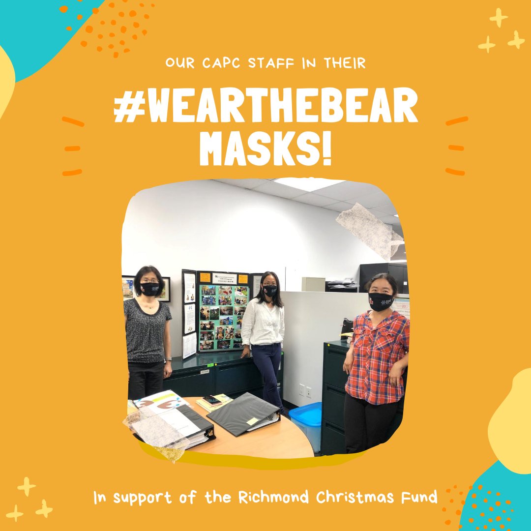 Touchfam's tweet image. Our awesome CAPC program staff showing off their #WearTheBear Richmond Christmas Fund masks! The masks are available for $20 at wearthebear.ca. All proceeds will go towards grocery vouchers, toys, books, and gift cards. #RCRG #richmondcares #richmondgives #richmondbc #bc