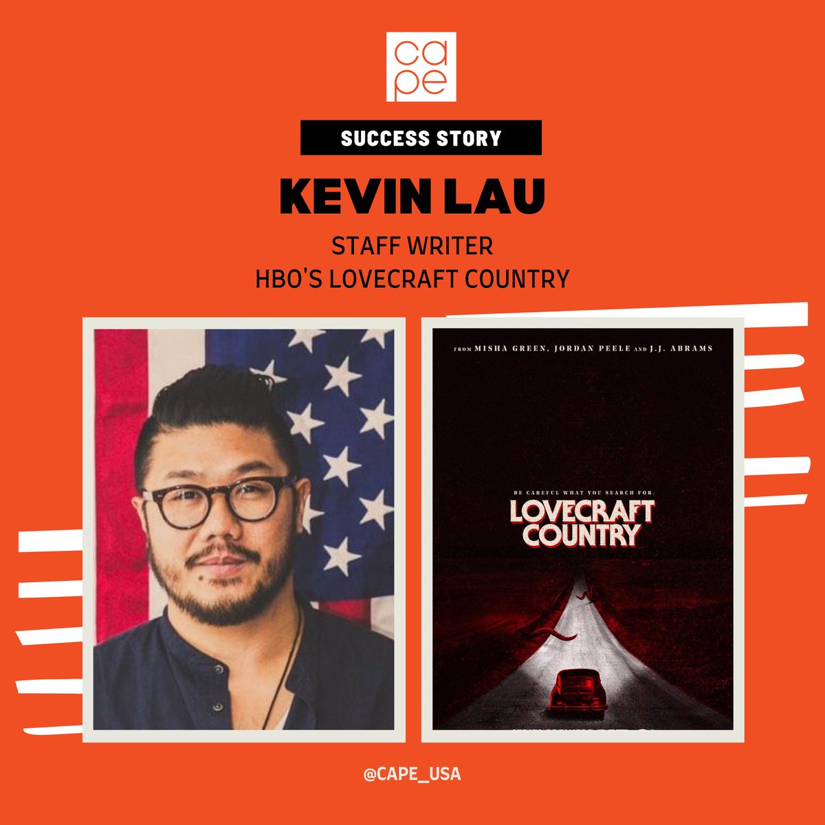 CAPEUSA's tweet photo. Congrats to CAPE New Writers Fellowship alum and @LovecraftHBO Staff Writer Kevin Lau! Kevin was also a @HBO Access Directing Fellow and signed an overall deal with the network last year. 

#AAPIwriters @AAPItalent #APIwriters https://t.co/vRiGh4hzu6