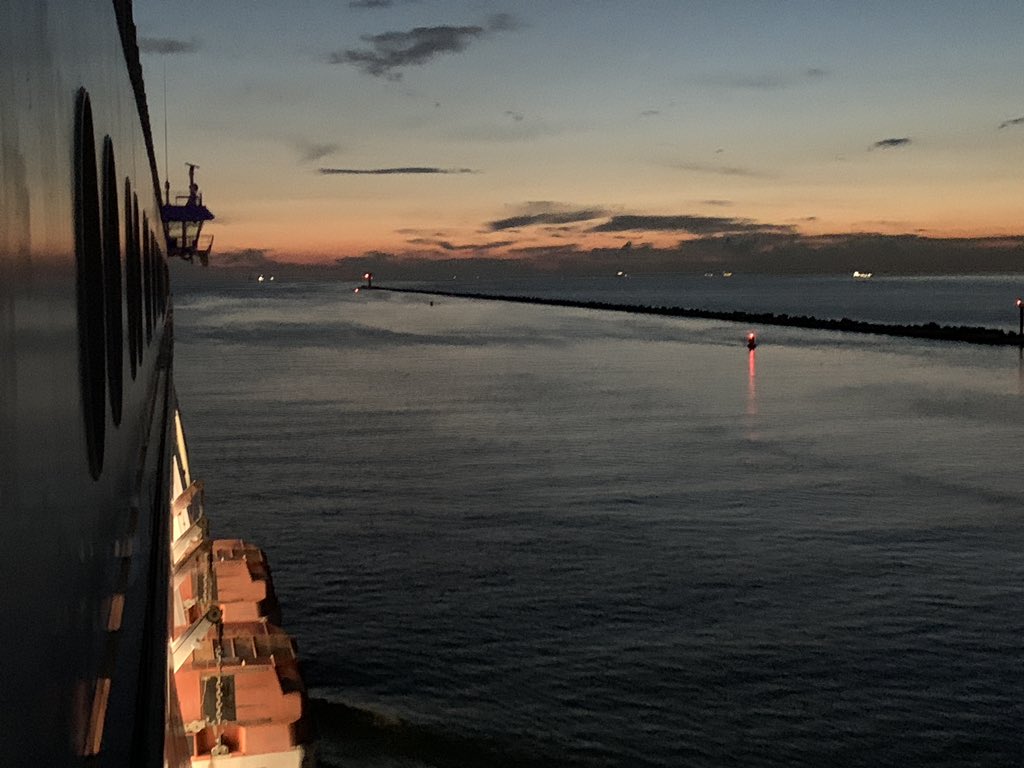 And here we go. Following the long dam that reaches west into the North Sea, straight towards England on the other side, where we’ll arrive in the morning. The  @StenaLineUK route is by far my favourite way to travel to the UK. Good night!  #roadtrip