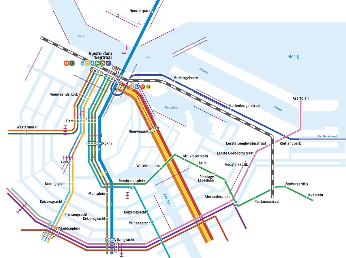 LegendaStudio's tweet image. Progress on my #Amsterdam #transitmap, or #railmap perhaps. One with my own guides (I use Smart Guides, the grid, some math) and a clear picture of how I “block” everything. Can’t wait to smooth all those corners! Also, the waters of Amsterdam are an important part.