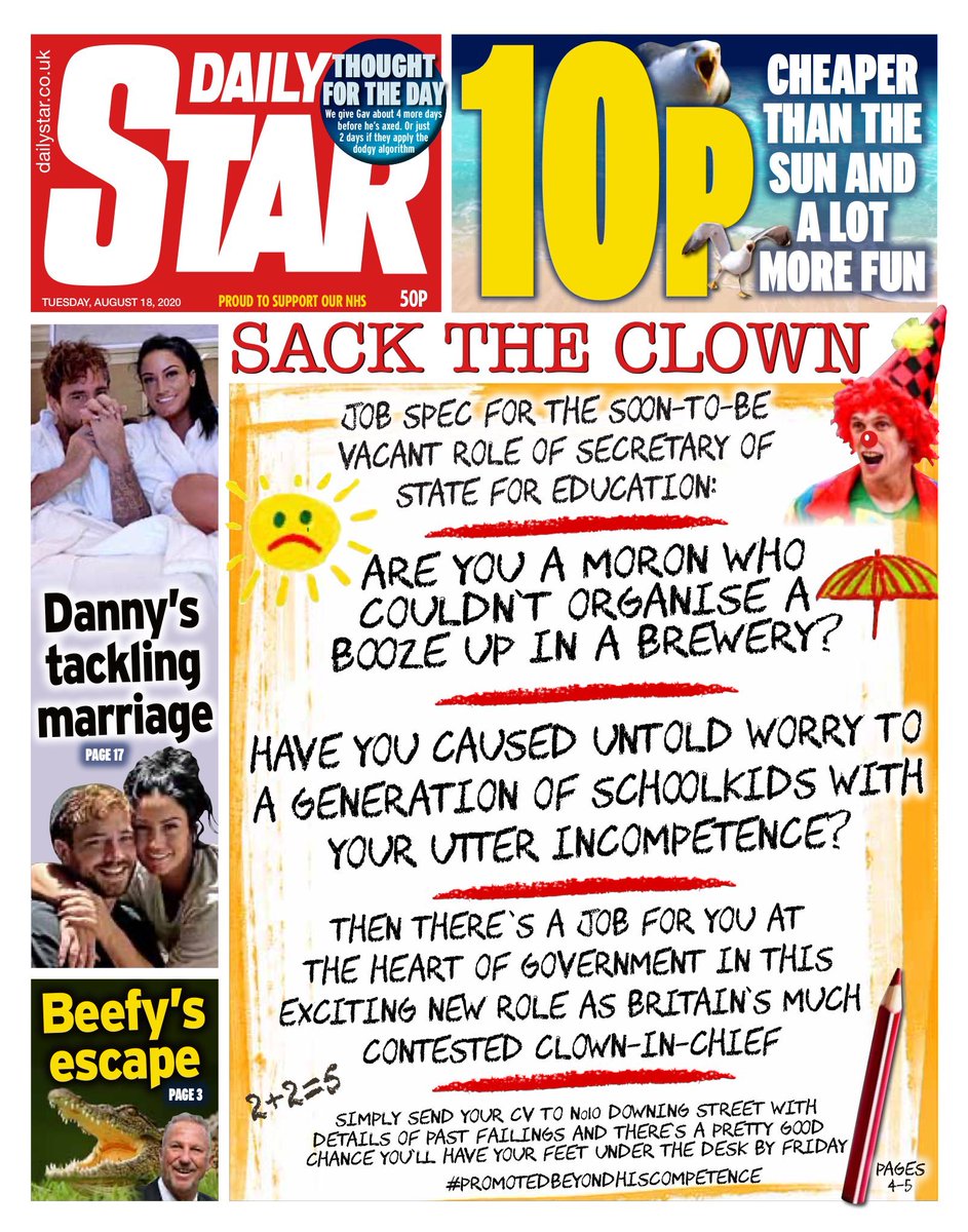 Daily Star sitting on the fence with their Gavin Williamson front page tomorrow 😅
