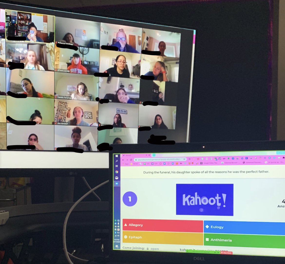 Kahoot-ing through Zoom! #SpartansLearn #OGsUnicorns ❤️💛🦄🌮💎