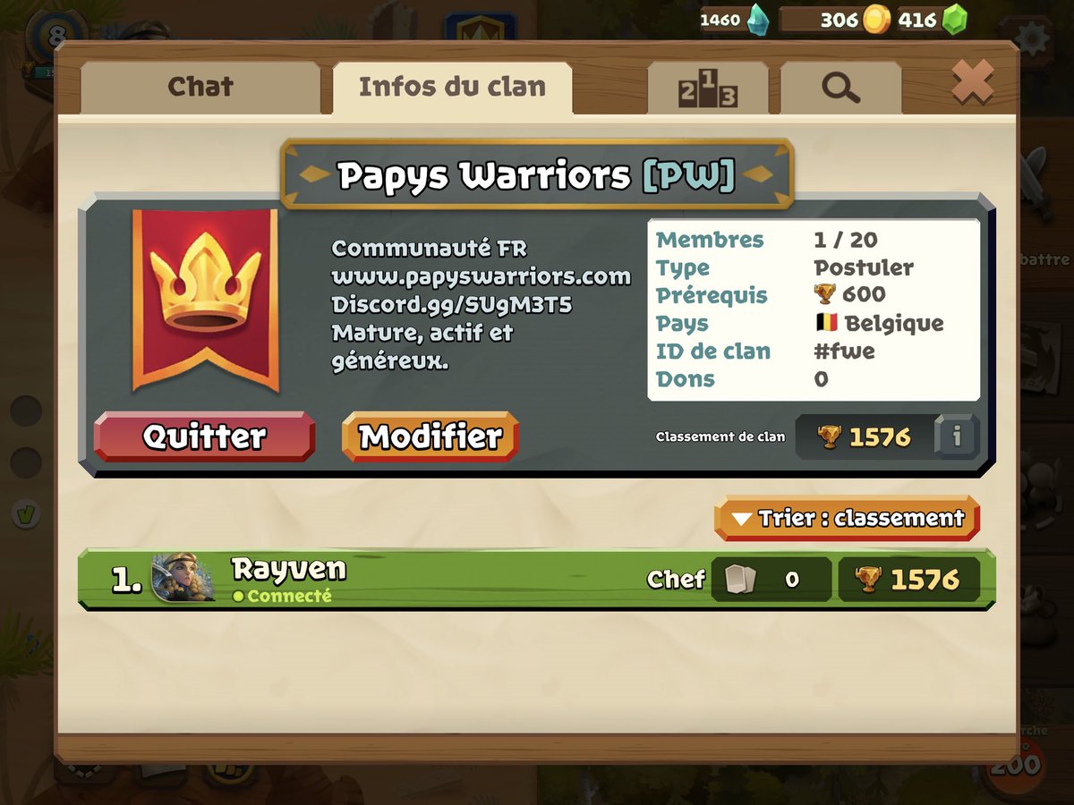 rayvenpw's tweet photo. Le clan Papys Warriors sur #battlelegion a été créé ce soir ! 🥳 Les places sont limitées, on est déjà 10/20. RDV sur Discord pour postuler 🍻 https://t.co/6JQ3GKuEXe