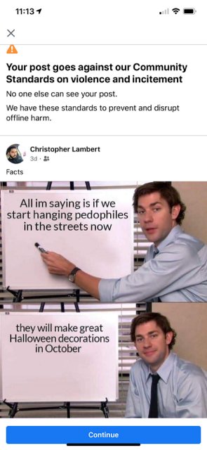 caseylyncouture's tweet photo. Facebook defending Pedos now https://t.co/dCdVgJGceH