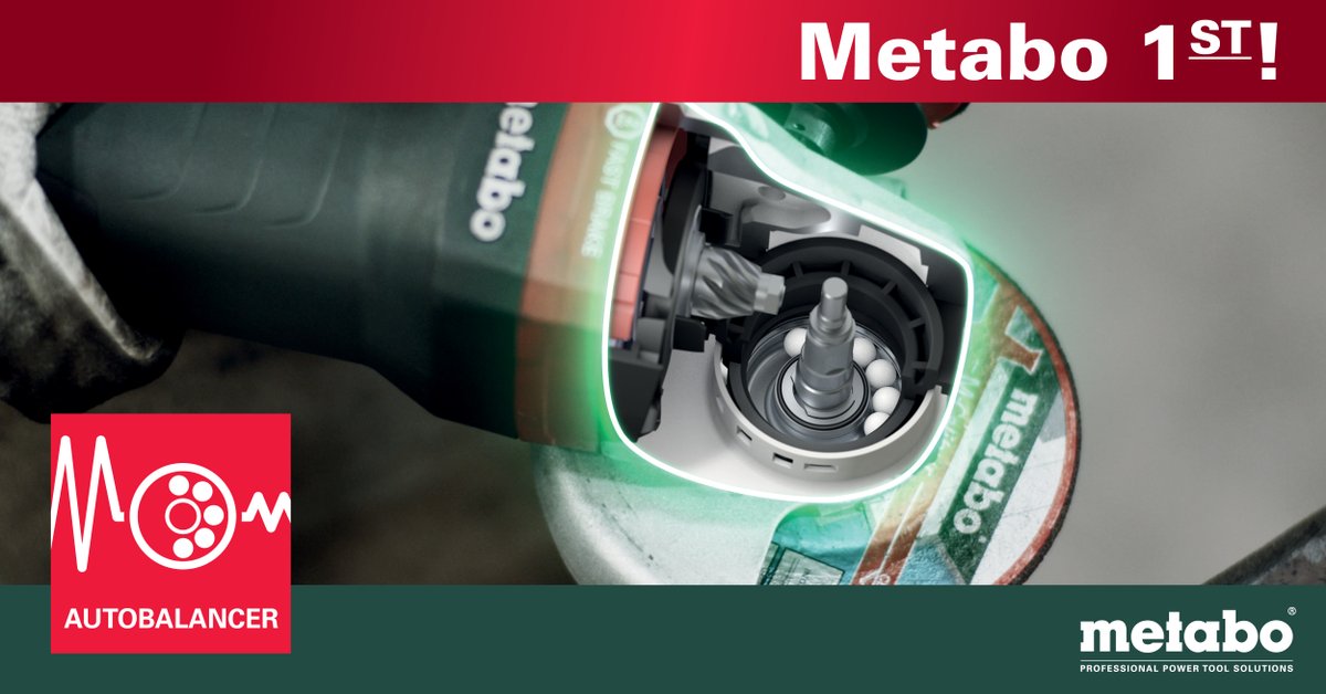 MetaboNAmerica's tweet photo. Did you know that Metabo was first to market with the Auto-balance System? 100% Greater wheel life. 100% Greater tool life. 50% less vibrations, reduces likelihood of work related disorders. https://t.co/ubENFxtccU
#Metabo #WhenItReallyCounts #safety https://t.co/2u2AKT84C0