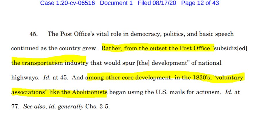 And look. We could go on. Did the Post Office basically create the transportation industry? Yes. Did it enable nationwide coordination by Abololitionists? Also yes. Could I find probably 100 pages more of examples? Also also yes (cf. my banner image). (/12)