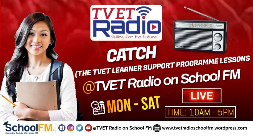 TvetRadioSA's tweet photo. Catch the TVET Learner Support Programme Lessons During COVID-19 live on TVET Radio on School FM,Mon - Sat from 1am-5pm
Listen live at https://t.co/gosWcfBU1O
#TVETRadio #SkillingForTheFuture #SchoolFM - Connecting, Informing and Empowering Students! l https://t.co/gJ1IPwEAH5 https://t.co/CjUU1sfpEK