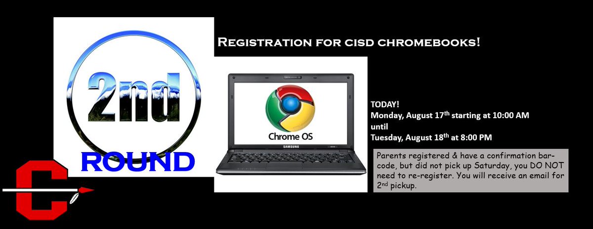 Parents 2nd Round of Registering for CISD Chromebooks! Click the link to register: portal.clevelandisd.org/public/device_…
#indianpride #Just4Kids