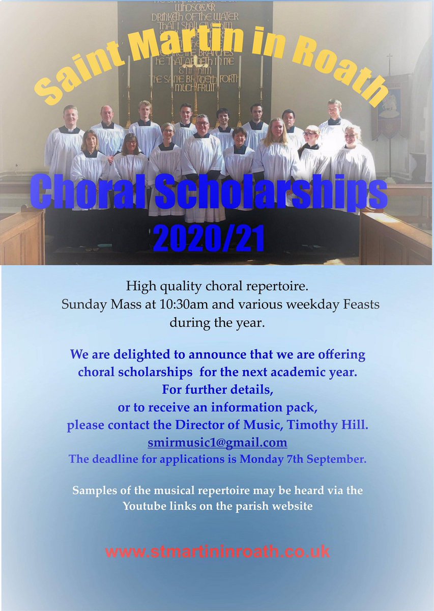 stmartinroath's tweet photo. We are offering Choral Scholarships for the 2020/21 academic year. See poster for further information. Please retweet! @ChurchinWales @LlandaffDio @cardiffchaplain @cardiffunimusic @RWCMD @CSAChoir @RSCMCentre @cardiffmet @CUmedicengage @UniSouthWales https://t.co/90elVqLOb1
