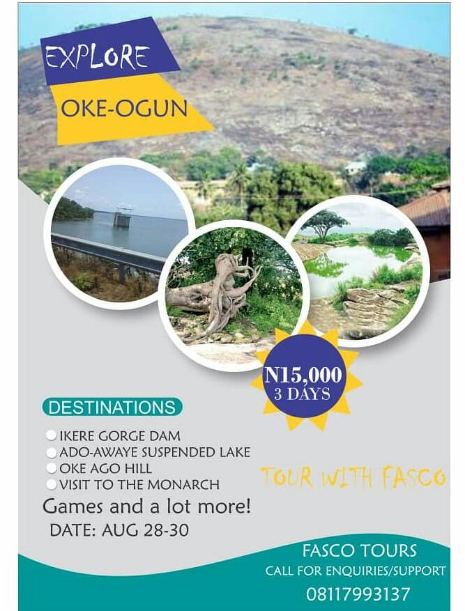 FascoTours's tweet photo. You really don't want to miss out on the fun that's going to be while #Exploring Oke-Ogun with @FascoTours
We are 11 days away to the set date, 7 days from the payment deadline to pay fully to secure that seat that's reserved for you on the #OneBus Trip
@immpositive @adedolapox https://t.co/C5MbmgHbwf