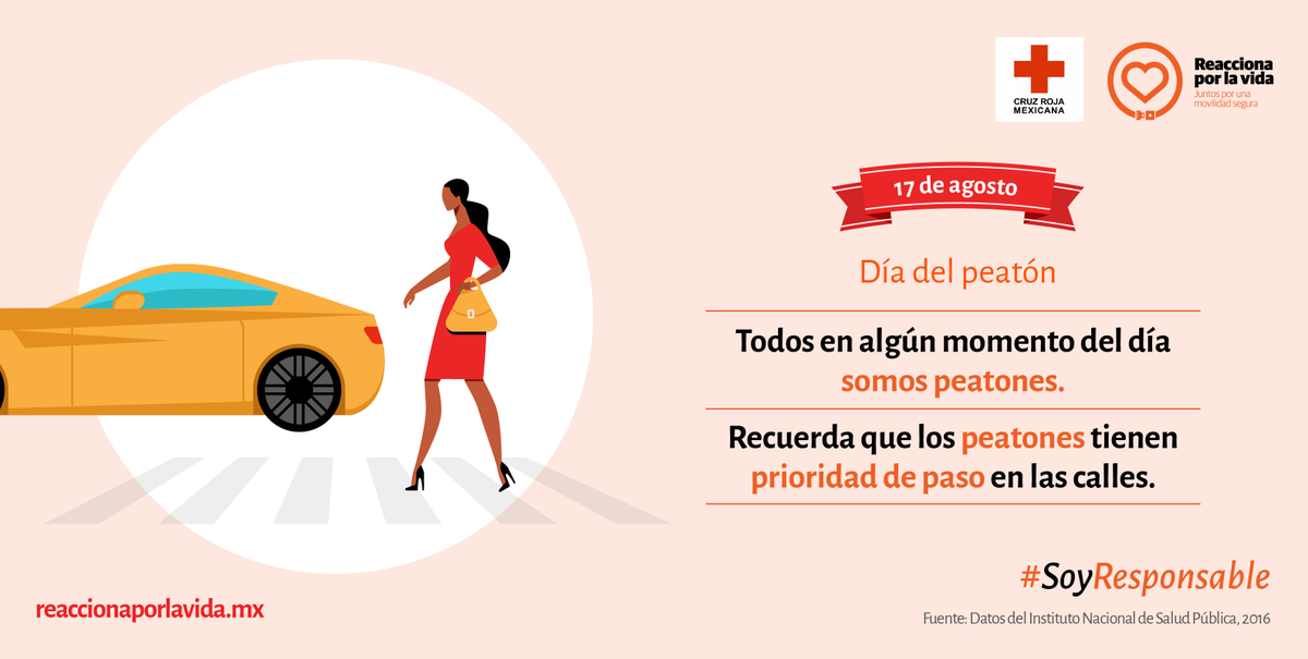 Todos en algún momento del día somos peatones. Respeta los espacios y cede el paso. #CompartamosCalle #DíaDelPeatón