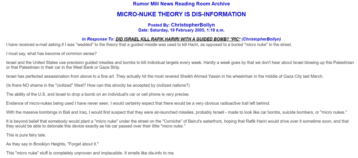 Bollyn ridiculed Joe Viall's buried micro-nuke theory as "pure fairy tale" b/c he had never seen evidence of micro-nukes being used, would be difficult to time & very obvious radioactive trail. "It smells like dis-info to me."16/