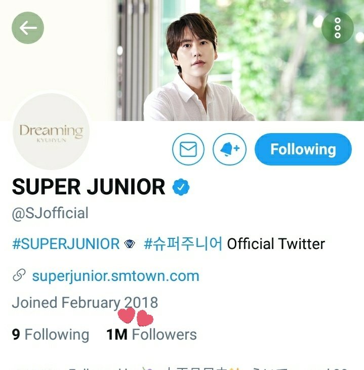 onlydalnim's tweet photo. today super junior official twitter >@SJofficial< reached 1M followers 🎉🎉🎉🎉🎉🎉✨ https://t.co/sJjQ9ohdOt
