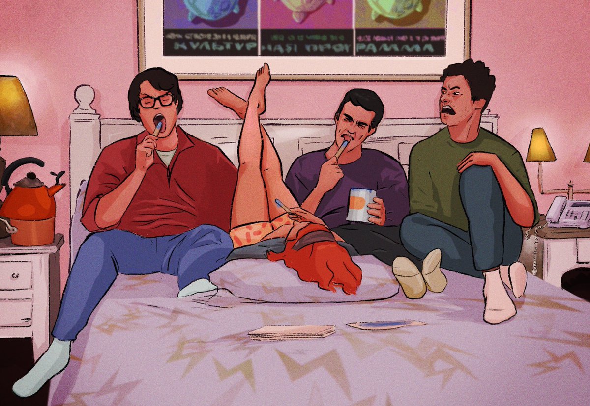 artsyemjay's tweet photo. Inaugurating this account with my IT friends redraw - higher resolution this time. These dummies rather eat wax than walk in on they’re friends breaking up ... or getting back together 

 #itch2 #reddie #losersclub https://t.co/IZaatc6soE