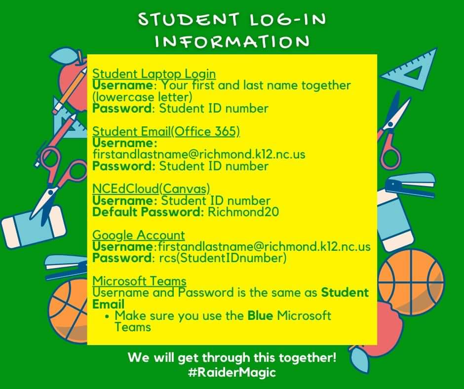 RSHSBeta's tweet photo. Richmond Sr. High School STUDENTS
Here is a Student Login CHEAT SHEET!
I hope this helps!!! PLEASE SHARE!!!
We will get through this together! #StayPositive https://t.co/vT1bkH7wX8