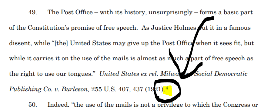 ANYWAY, I promised footnotes (trust me, the thing that really makes Twitter threads go viral is footnotes!). Remember that Justice Holmes dissent? Dissents are usually things you don't cite -- being in dissent means that view lost, after all...(/17)