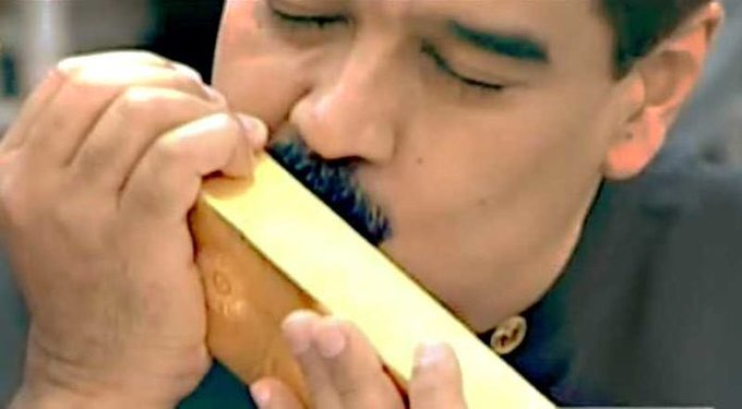 GenPenaloza's tweet photo. INDOCUMENTADO MADURO raspa la olla. Sigue sacando ilegalmente del BCV toneladas de oro al punto que las reservas de oro están en su menor nivel en 50 años. Ali Baba y los 40 ladrones se quedaron pendejos. https://t.co/rg8JjnVH6L
