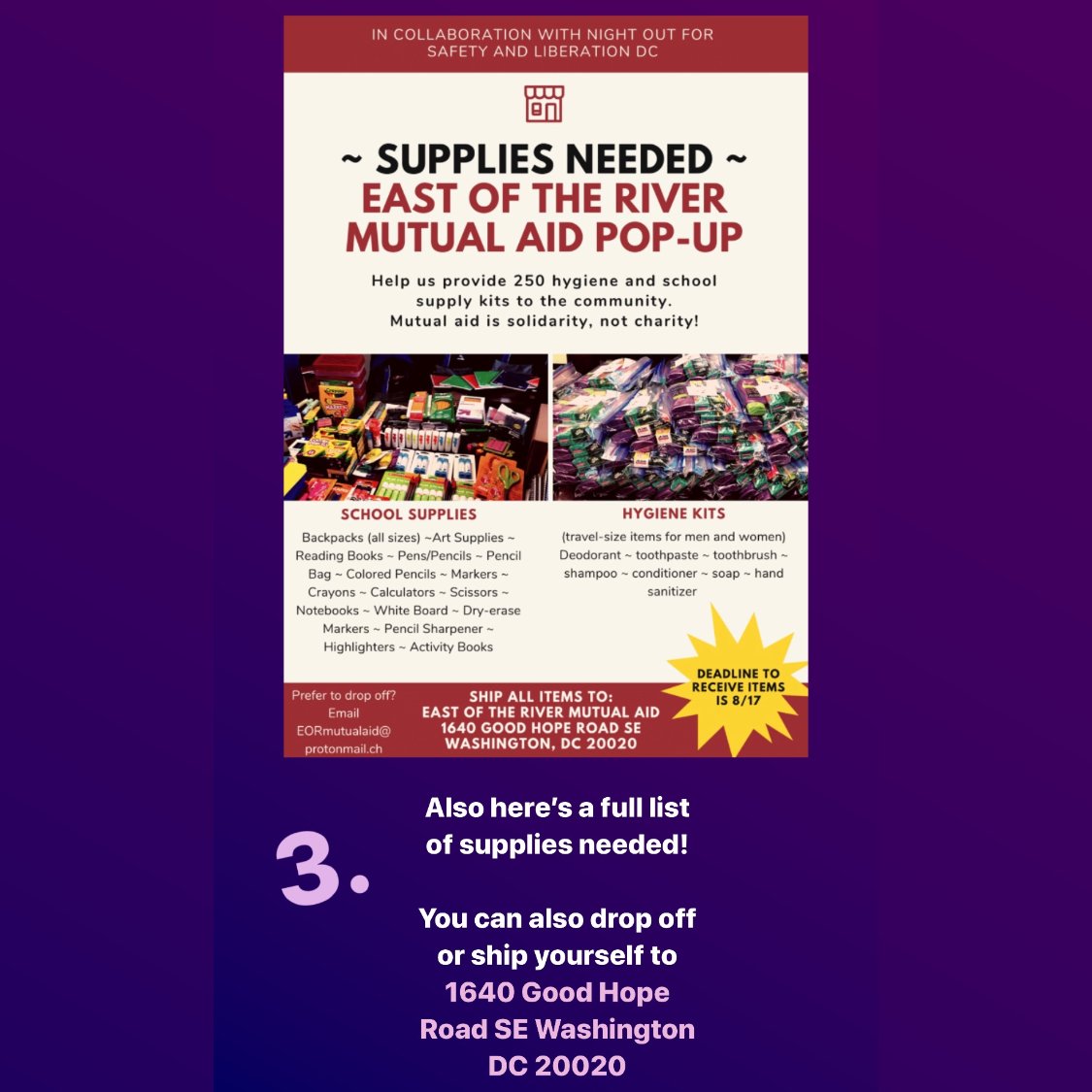 APIresistance's tweet image. Support Night Out for Safety and Liberation (NOSL) DC 2020 by registering for the 8/22 virtual gathering or donating supplies and funds to the 8/21 mutual aid pop up for kids going back to school. Venmo @/miru-osuga or donate at chuffed.org/project/nosldc…