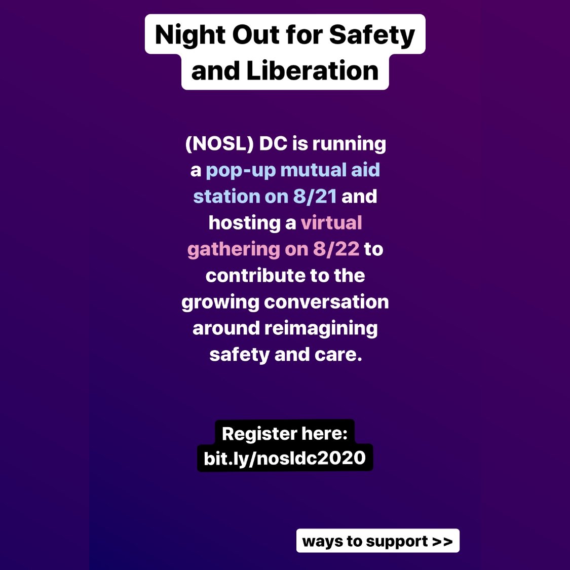 APIresistance's tweet image. Support Night Out for Safety and Liberation (NOSL) DC 2020 by registering for the 8/22 virtual gathering or donating supplies and funds to the 8/21 mutual aid pop up for kids going back to school. Venmo @/miru-osuga or donate at chuffed.org/project/nosldc…