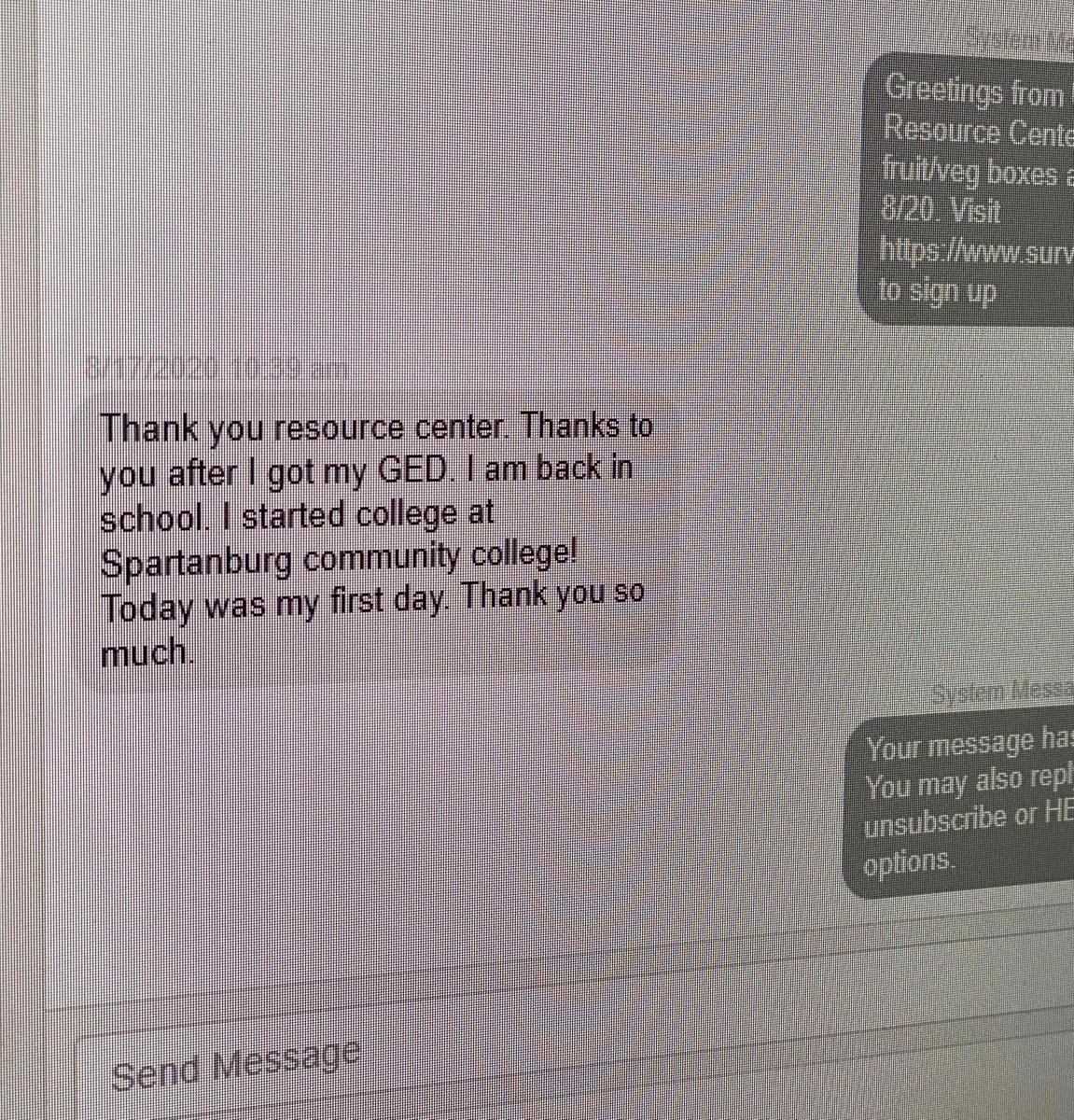 Impact alert for your Monday! We received this message today on our text communication system. Who else is excited for this GED grad?!?! #neverstop #impact #community #ufrcthrive