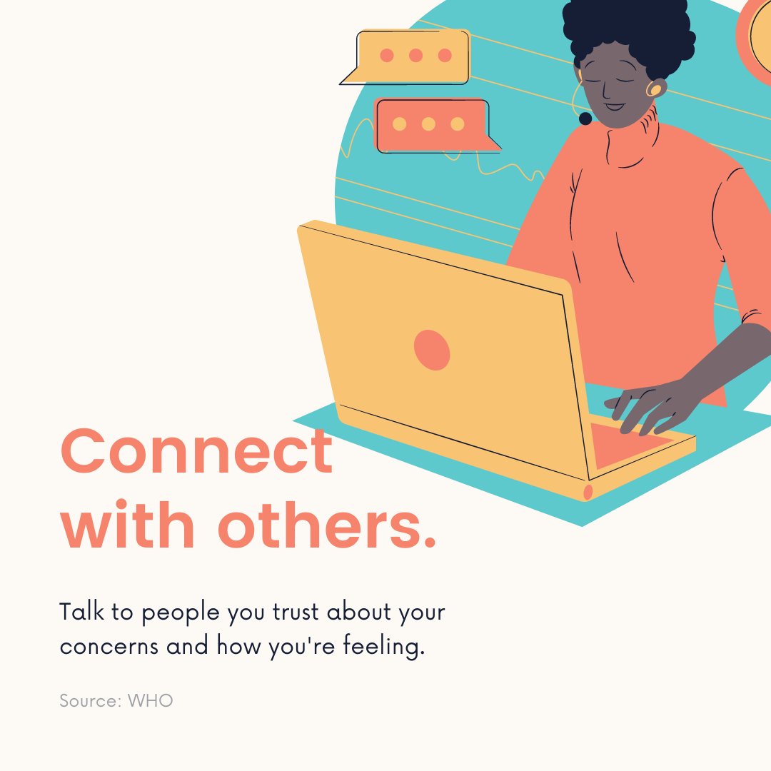 Tip #4 Connect with others Talk to people you trust about your concerns and feelings.  #COVID19  #MentalHealthMonday