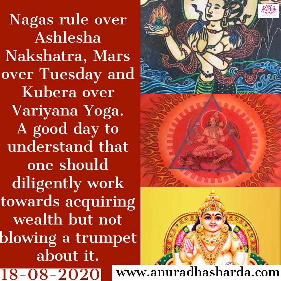ShardaAnuradha's tweet photo. #Nakshatra #Ashlesha #Nagas #Secretive #Observant #Weekday #Tuesday #Mars #energy #Yoga #Variyana #Kubera #riches #comforts #Tithi #Chaturdashi #Shiva #erratic
If we command our wealth, we shall be rich and free. If our wealth commands us, we are poor indeed. 
Edmund Burke https://t.co/bRXQQjVWFy