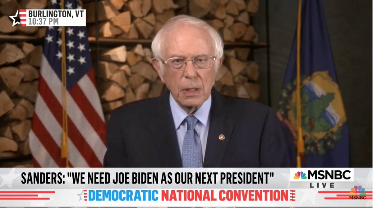 I just love the stacked wood in the background of <a href="/SenSanders/">Sen. Bernie Sanders</a> speech. So Vermont. He's also laying down the gauntlet.