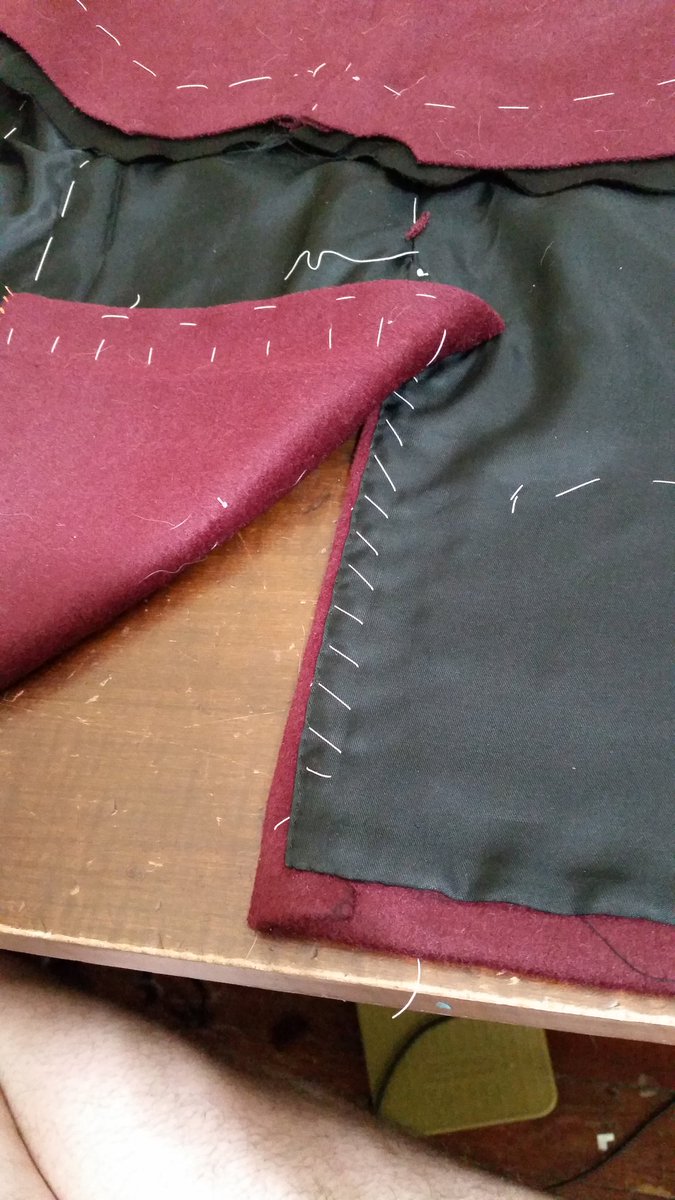 Not that exciting, but I finished the bottom hem (with pleat for ease) and back vent. Feels weird to do before the shoulders/sleeves are done!