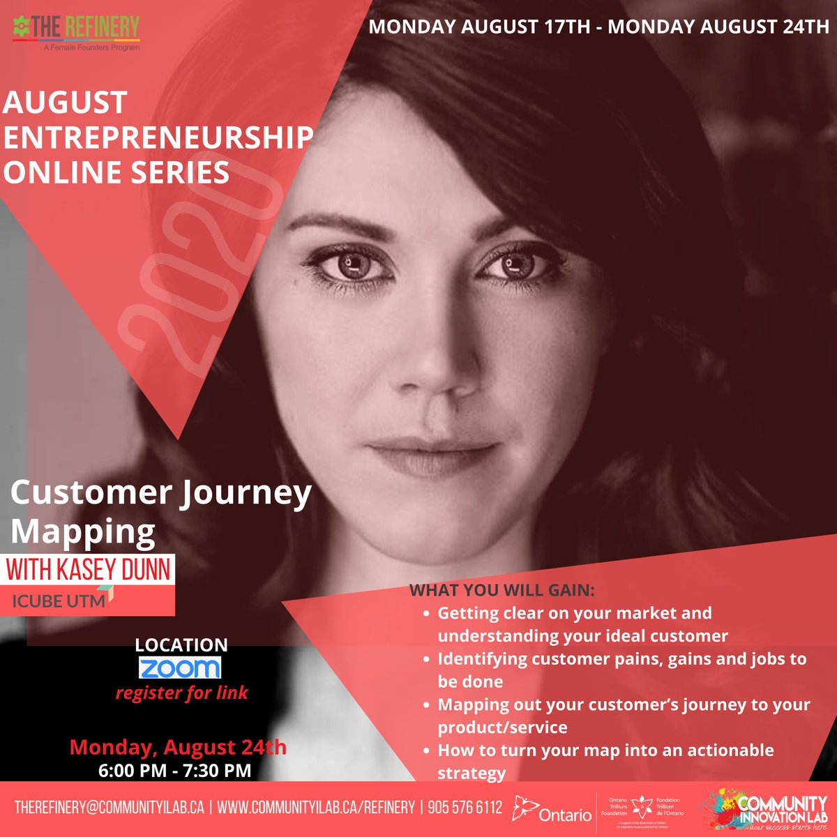 August 24th, 6pm | We're excited to have Kasey Dunn, Program Coordinator at <a href="/IcubeUTM/">ICUBE UTM</a> host an informative online workshop on everything you need to know about Customer Journey Mapping!

eventbrite.ca/e/august-entre…