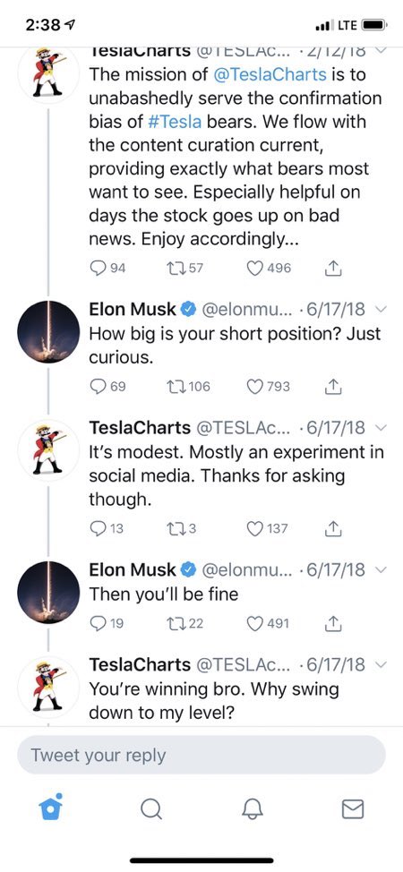 4/ Then this happened, and everything changed. Mind you, I have never shorted Tesla in meaningful size. This was never about an investment for me, I have been very clear on this point from the start, etc. Nonetheless, I was to pay for expressing my beliefs.