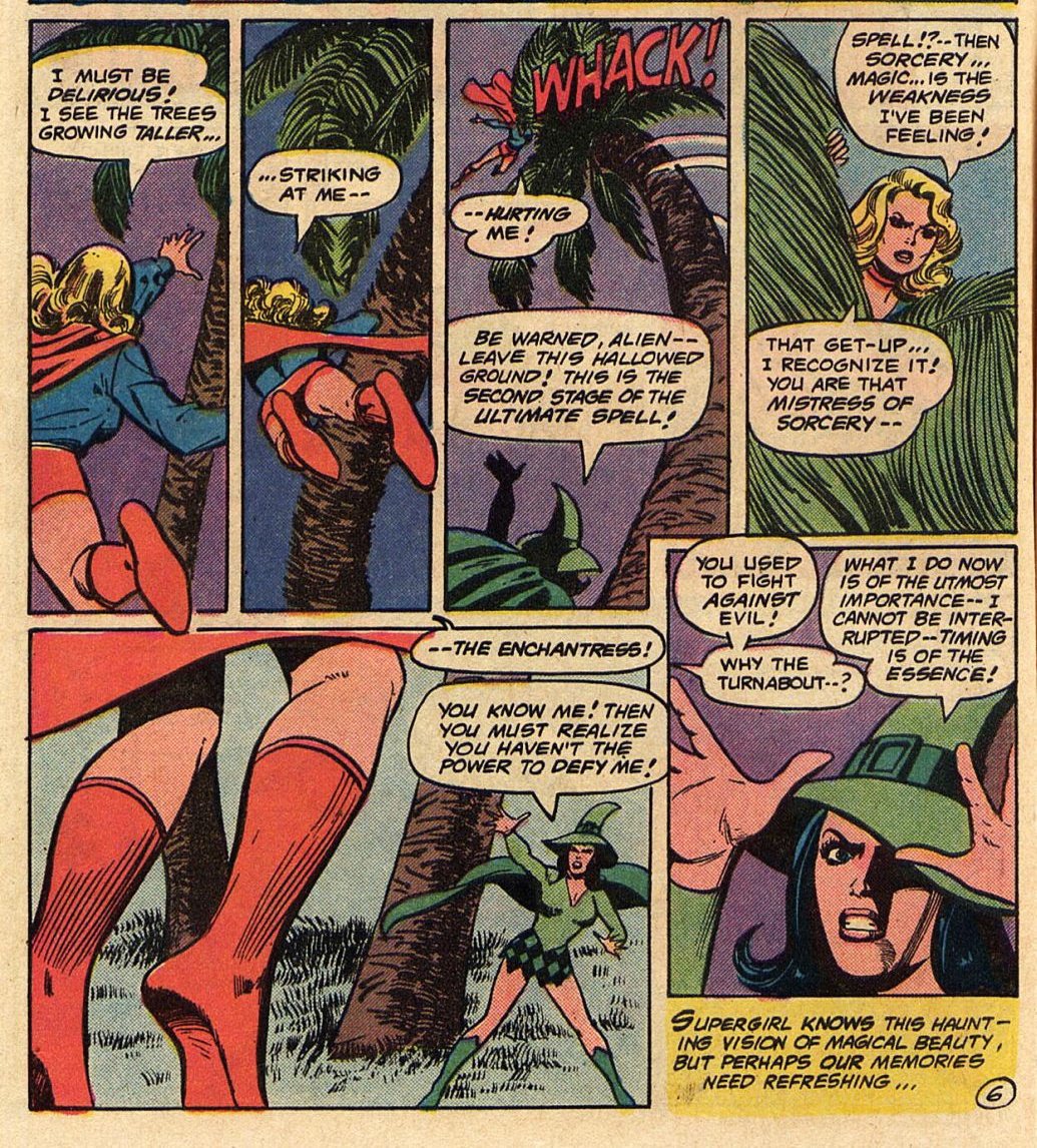 "Supergirl knows this haunting vision of beauty."The Enchantress! It's interesting to notice that June doesn't act like she's doing anything villainous, she's just being sketchy about whatever it is she's doing.