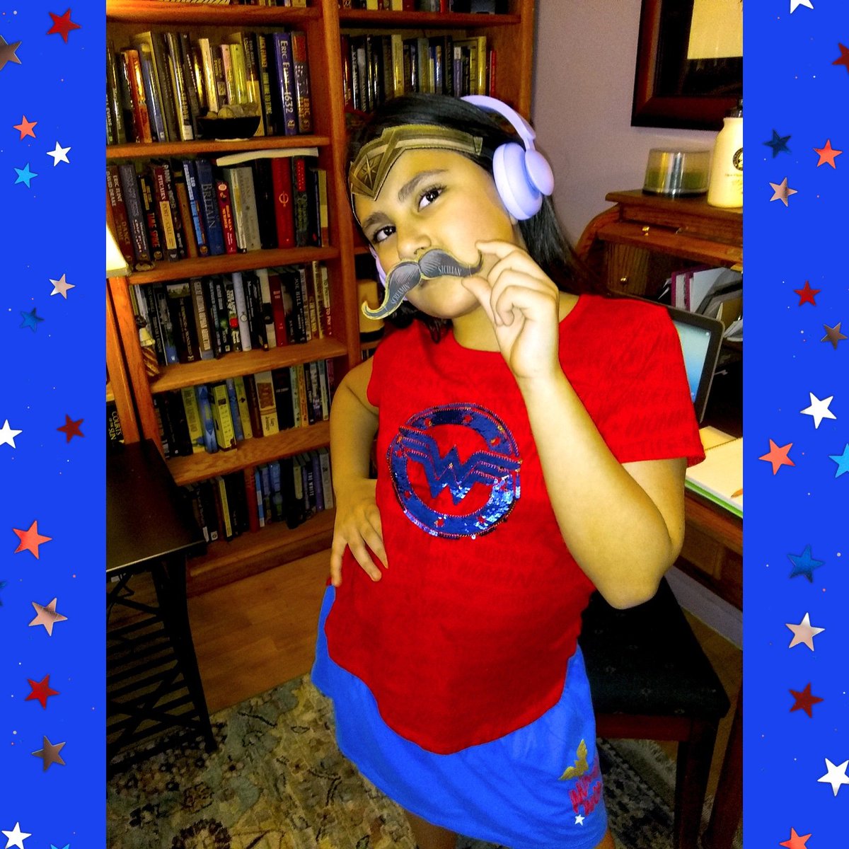 HinuHocakAGG's tweet photo. π My Wonder Girl starting the 2nd wk. of homeschool strong! All while trying to hold on to her #ClassClown title.π€‘
#SUPERStudies
π«βπβ‘
#notatroublemaker #GoodEgg #SchoolGurl #WonderGirl #WonderWoman #mustache #MarioMashup #PowerPose #GreekGoddesses #SecretLair #Homeschooling https://t.co/RZrFKTYawQ