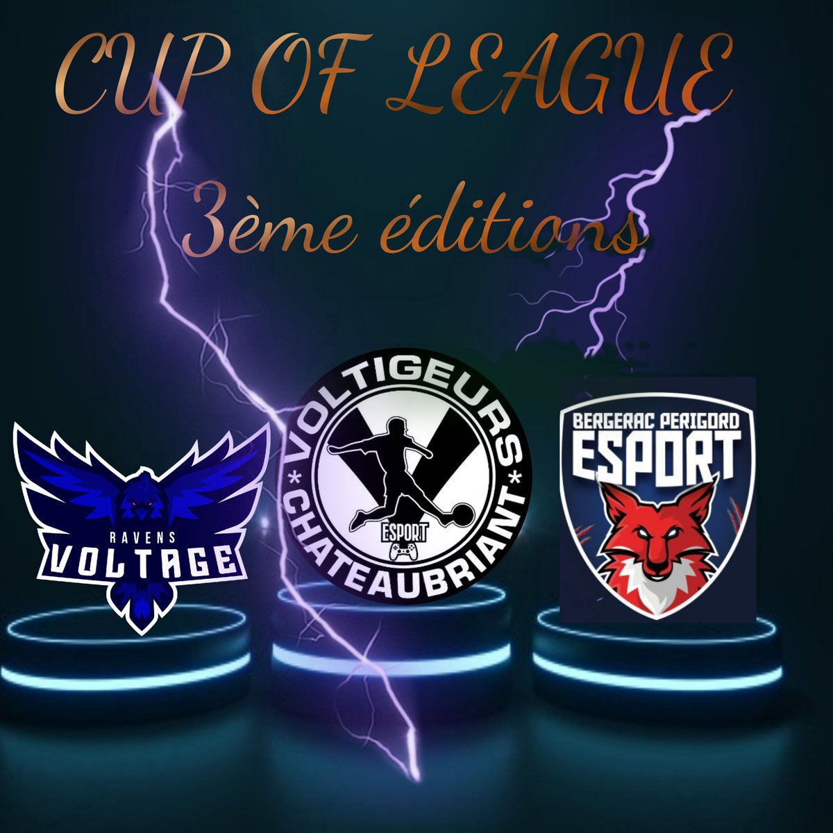 CUPOFLEAGUE1's tweet photo. Podium de la 3ème édition @CUPOFLEAGUE1 

🥇 @Voltigeurs1907 
🥈 @VoltageEfoot 
🥉 @BPFC_eSport 

Félicitations à vous 👏🏆🍺 https://t.co/nejG5bPm04