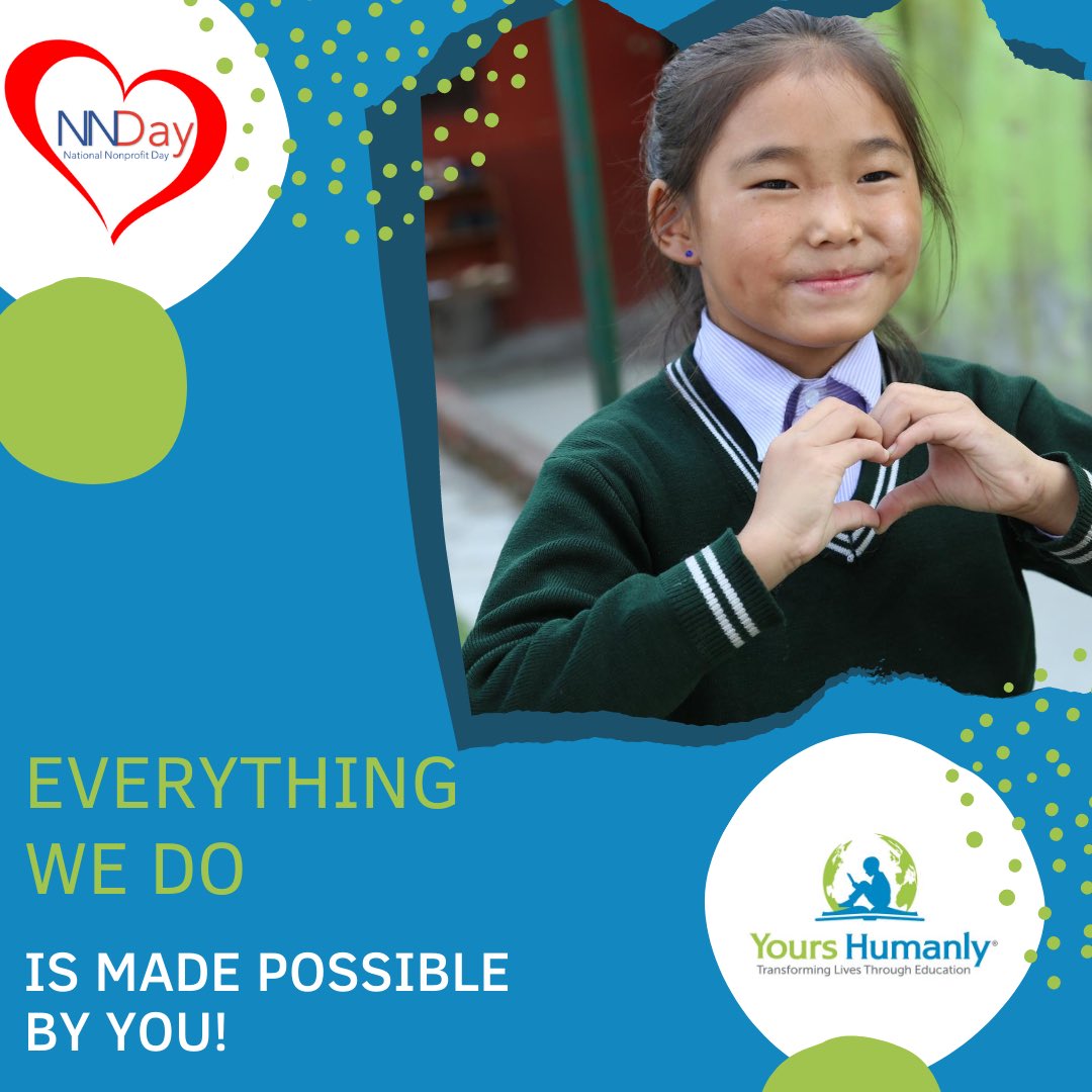 YoursHumanly's tweet photo. On this #NationalNonprofitDay, we would like to take a moment to thank everyone who has held a part in helping us provide access to quality education and equitable resources, to children in need around the world.
Happy National Nonprofit Day!
#nnday #thankyou https://t.co/QMV01kRUQ4