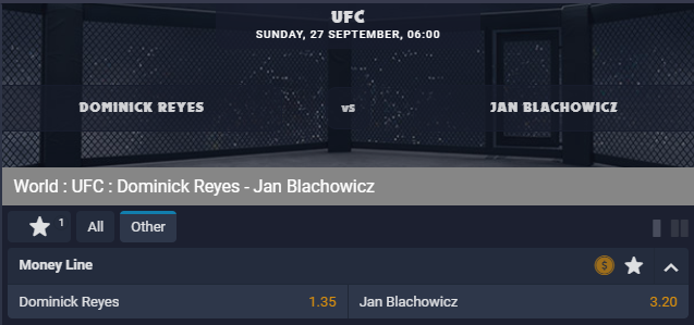 ohmbet's tweet photo. #BREAKING UFC odds!
@DomReyes opens as a betting favourite against @JanBlachowicz!

Reyes 1.35 | -285 | 7/20
Blachowicz 3.20 | +220 | 11/5

18+ T&amp;C's apply, please bet responsibly, https://t.co/qHrp31ZeDc #UFC #UFC253 #Ohmbet https://t.co/9M9ES3siyq