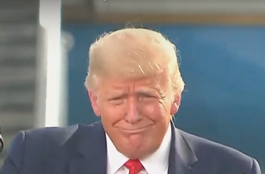 2/ Donald Trump delivered a campaign speech earlier today in Oshkosh, Wisconsin. He repeatedly made the expression show in this accompanying still image. Note his central forehead is contracted and elevated while simultaneously displaying a (feigned) mouth smile.