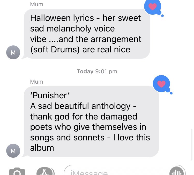tess_devherc's tweet image. breaking: my mum calls @phoebe_bridgers a damaged poet as she listens to punisher and drops updates in the family group chat