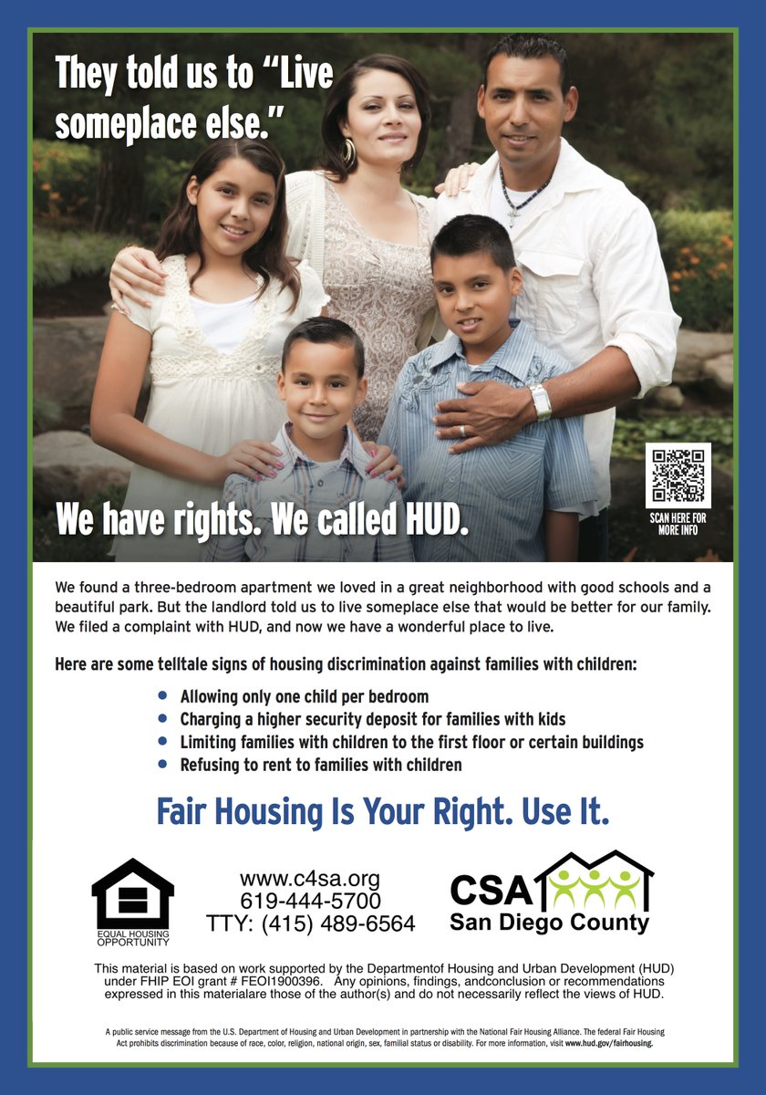 Is your family growing? Fair Housing Rights apply to familial status. #fairhousingrights #csasandiegocounty