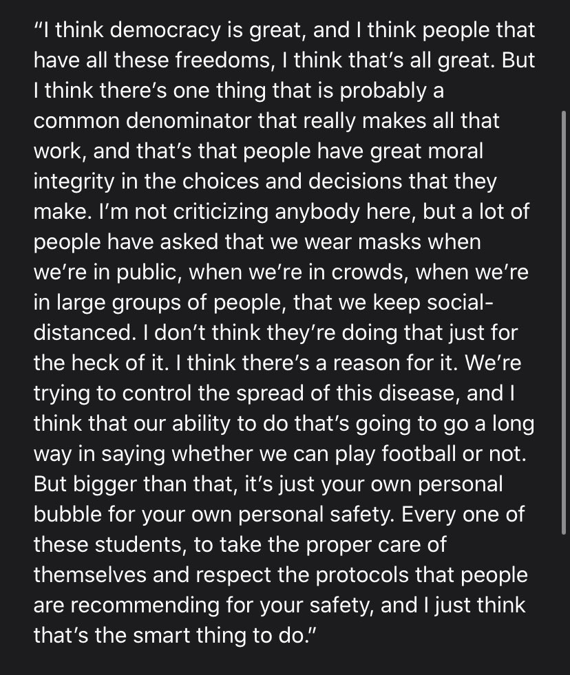 Saban’s response to students not wearing masks is worth repeating