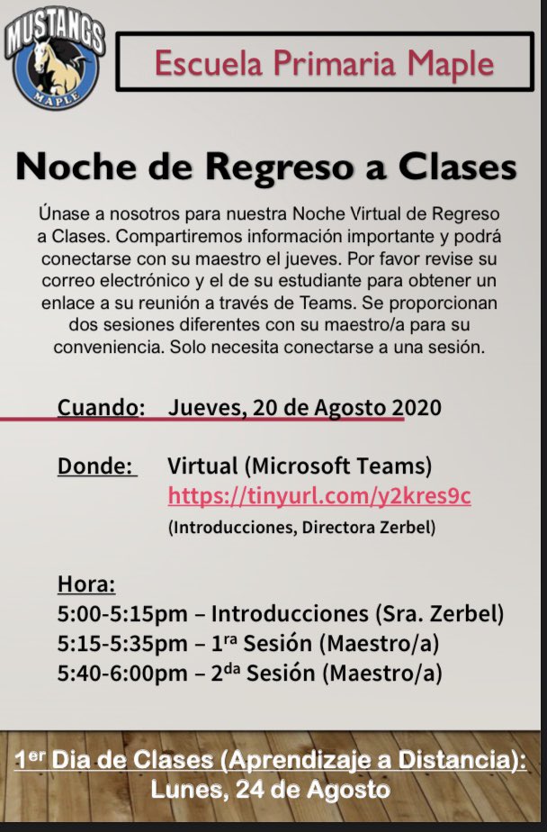 FUSD_Maple's tweet image. Please join us for our virtual back to school night on Thursday, August 20th by using the link below for the “live” presentation. #maplestrong