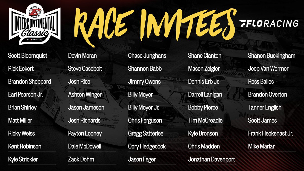 In numerical order, the complete list of <a href="/EldoraSpeedway/">ELDORA SPEEDWAY</a> Intercontinental Classic invitees.