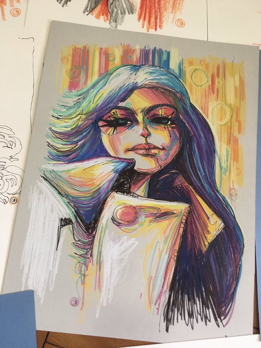 Some "quarantine experiments". Pen, ink, color pencils, dermatograph pencils and wax crayons over paper &amp; color paper. #gesturedrawing #lifedrawing #TraditionalArtist #Sketches 