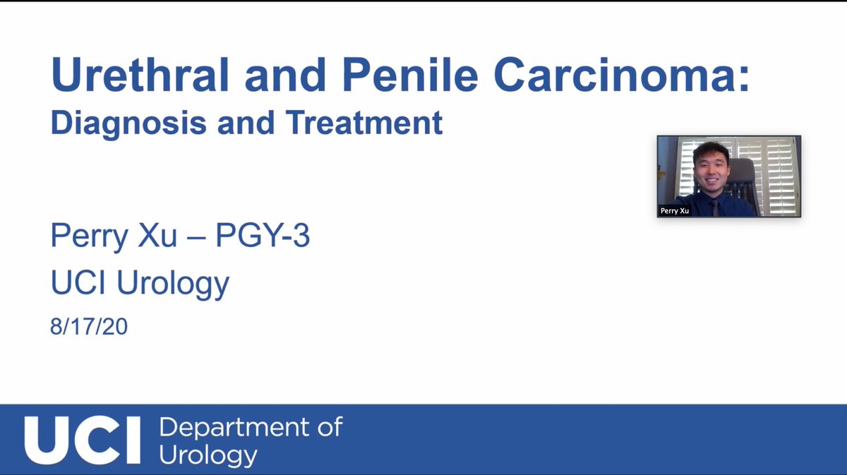 On today's #GrandestRounds at @UCI_Urology ,we had our resident PGY-3 Dr.@perryjxu discuss Urethral and Penile Carcinoma.Thank you for taking us from the basics (anatomy) all the way to the end(treatment)! Always fantastic to hear our residents progress from students to teachers!