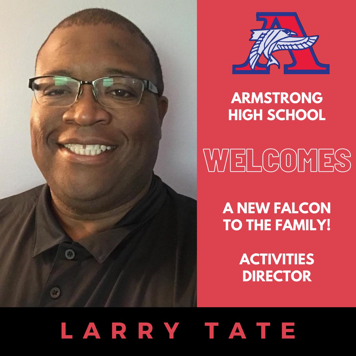 I would like to welcome Larry Tate to the Armstrong High School team! <a href="/ISD281/">Robbinsdale Area Schools</a> <a href="/HighArmstrong/">Armstrong High School Activities</a> @Principal_Norby <a href="/Principal_Range/">K. Range</a> <a href="/Principal_Opel/">Cameron Opel</a> #TogetherWeFly
