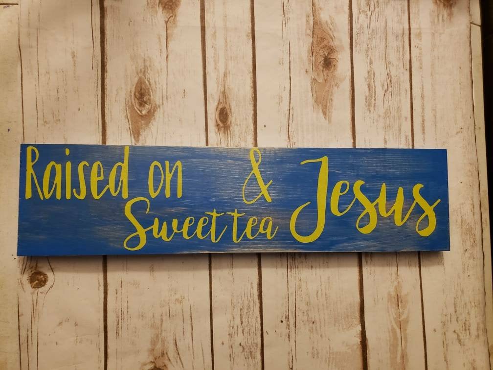 VFamilyDesign's tweet photo. Excited to share the latest addition to my #etsy shop: Raised on sweet tea &amp; Jesus Wooden sign https://t.co/sLXiaszOkh https://t.co/osEhvwX0hm