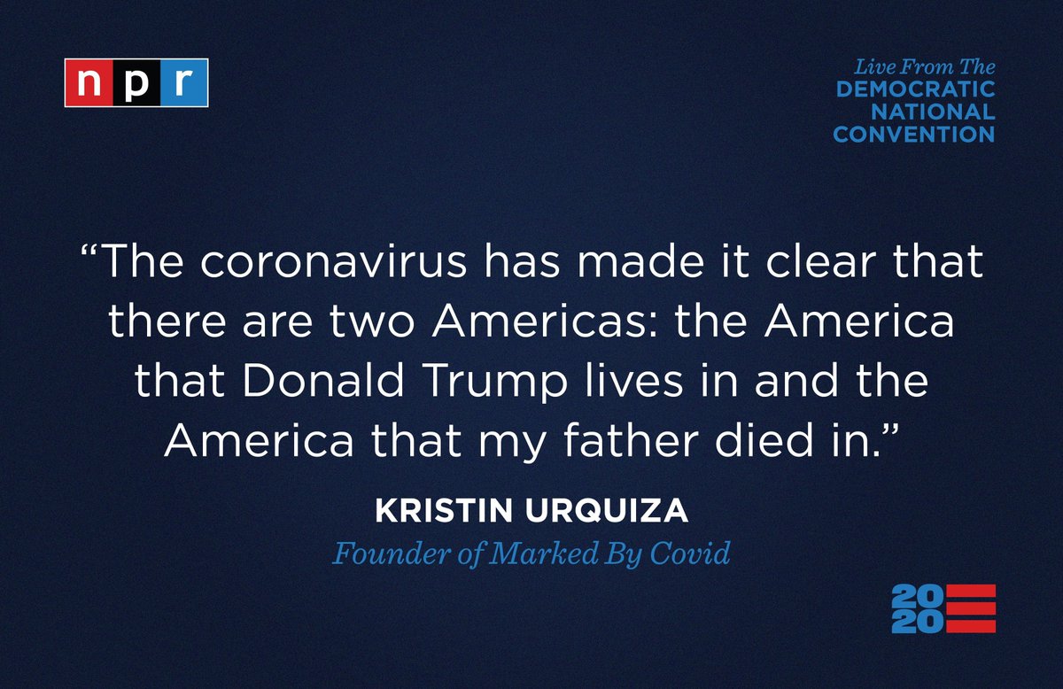 NPR's tweet image. Kristin Urquiza, who garnered national attention after she penned an obituary for her dad who died from COVID-19, says her father&apos;s &quot;only preexisting condition was trusting Donald Trump, and for that, he paid with his life.&quot; #DemConvention
trib.al/MnsI30F
