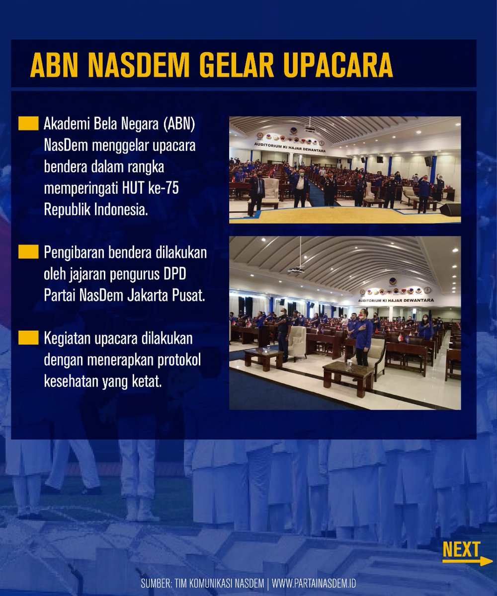 NasDem's tweet photo. Kader NasDem dari seluruh penjuru Indonesia turut melaksanakan upacara kemerdekaan dengan disiplin terapkan protokol kesehatan.
Sang saka Merah Putih, berkibarlah!
#UpacaraVirtual
#UpacaraKemerdekaan
#dirgahayuindonesia https://t.co/Dbyhh4yTAo