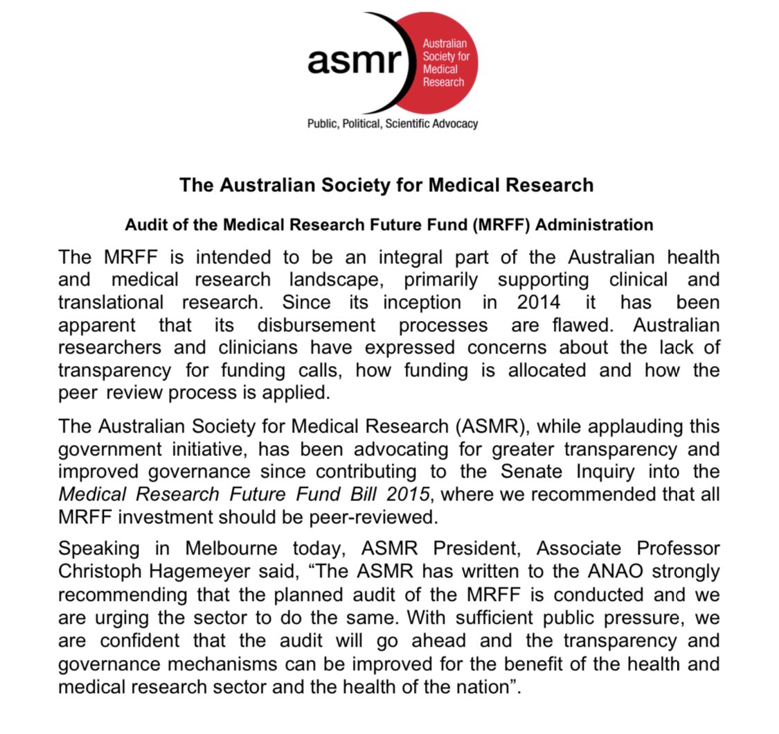 The Medical Research Future Fund (MRFF) was instated to help fund Australian medical research. It has been apparent that the awarding of these disbursements is flawed.Have first hand examples of administrative or procedural issues with the MRFF? Please contact us.A thread 