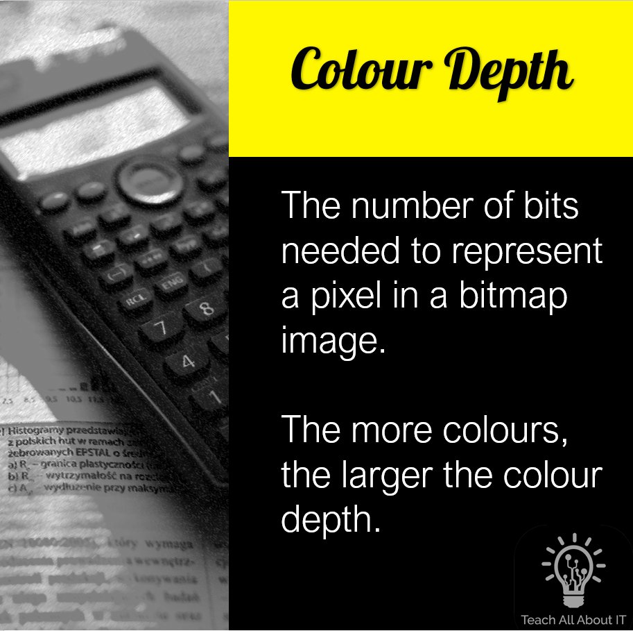 TeachAllAboutIT's tweet image. Did you know? - a bit depth of 24 is known as &apos;truecolour&apos;

Your daily #CompSciSnack on IG &amp;amp; Twitter
Find us at TeachAllAboutIT.school

#GCSECompSci #ComputerScience #EduTech